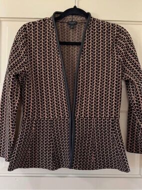 Ann Taylor Geometric Knit Peplum Cardigan | Faux Leather Trim